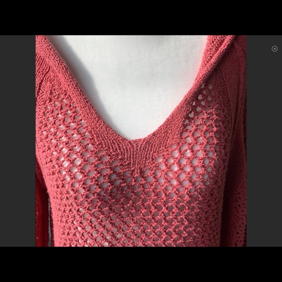 Free People Shadow Stripe Salmon Crochet Hoodie Size S - Picture 3 of 7
